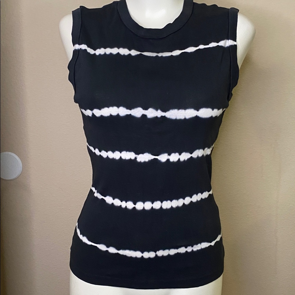 AllSaints Black and White Tie-Dye sleeveless goth rock Muscle Tee 6 🖤